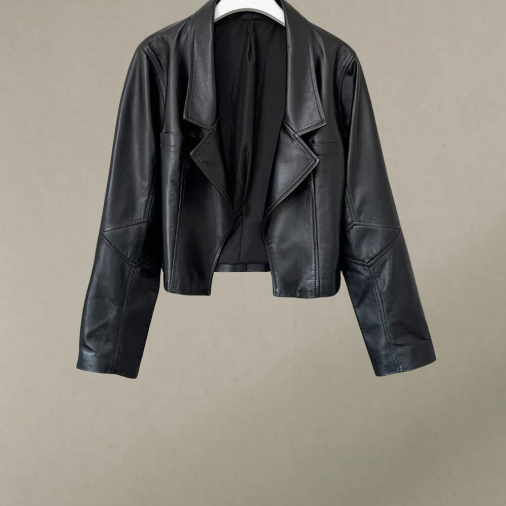 black faux leather blazer